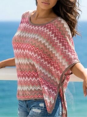 INC International Concepts Pink and Taupe Chevron Knit Top
